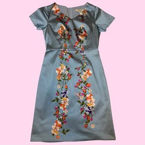 Y by Yumi Kim women's dress satin fitted floral 50s wiggle dress barbie core